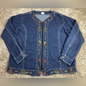 Adrian Delafield for Haband Women’s Denim Zip Front Embroidered Jacket Size 1x